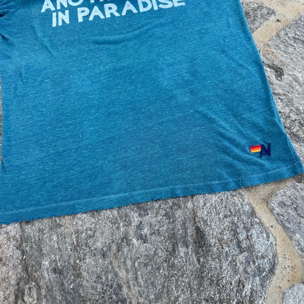 Mens Aviator Nation Another Day In Paradise White Lettering Blue T Shirt - Picture 7 of 7